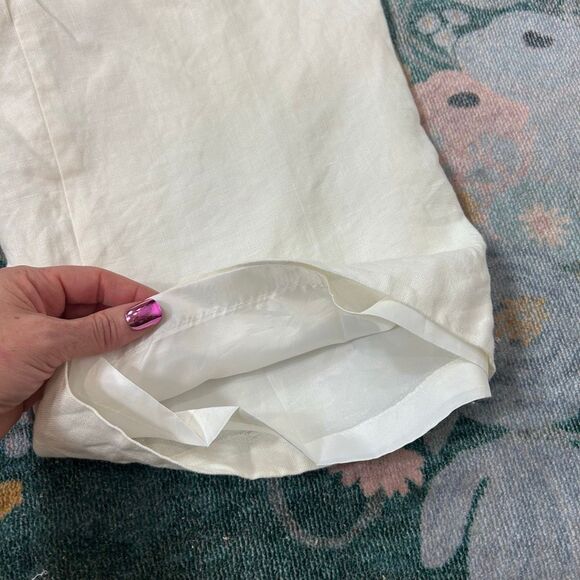 Talbots Pants Womens 14 Petite White Irish Linen Wide Leg Tie Cropped Culottes - Picture 9 of 14